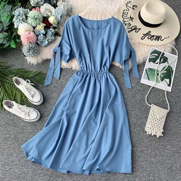 

french dresses platycodon casual solid color medium long love gentle wind short dress big swing skirt, Black;gray