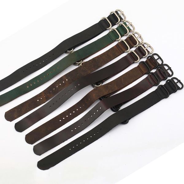 

watch bands italy cowhide leather watchband nato strap 18mm 20mm 22mm 24mm replacement band black ring buckle, Black;brown