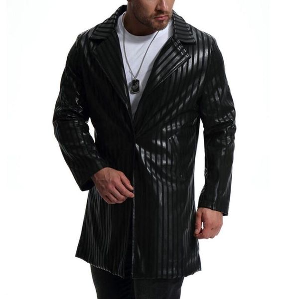 

men's fur & faux 2021 autumn leather clothing large size long pu suit collar jacket fashion casual black coat stage singer costumes