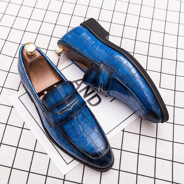 

spring 2021 formal shoes mens black blue business slip-on dress men designer leather casual man big size