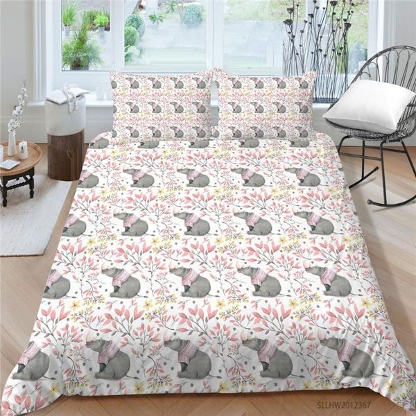 

bedding sets rhinoceros bed set for kids cute creative floral duvet cover  twin full single double king size pink leaves