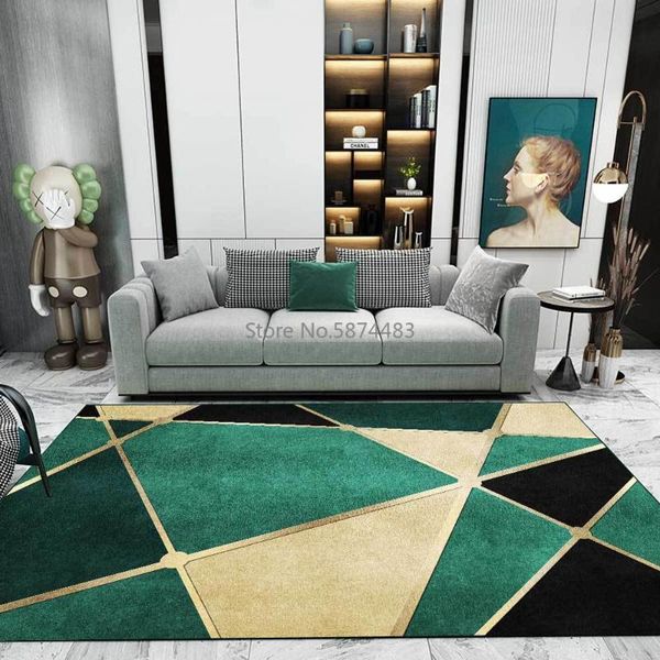 

fashion modern green gold geometric triangle stitching living room bedroom bedside carpet floor mats carpets