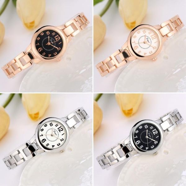 

luxury women stainless steel dial watches analog quartz bracelet wrist watch 19qc wristwatches, Slivery;brown
