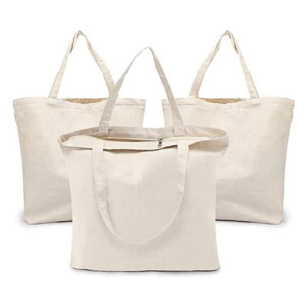 

storage bags wholesale 100pcs/lot durable cotton bag with zipper for shopping custom logo printed resuable canva handles