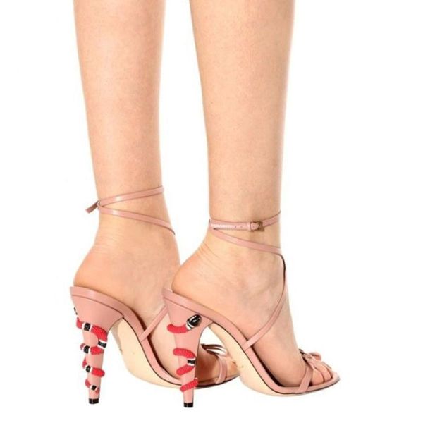 

gold pink green black brand design 2021 prom gorgeous princess snake high heels shoes party sandals women big size 43