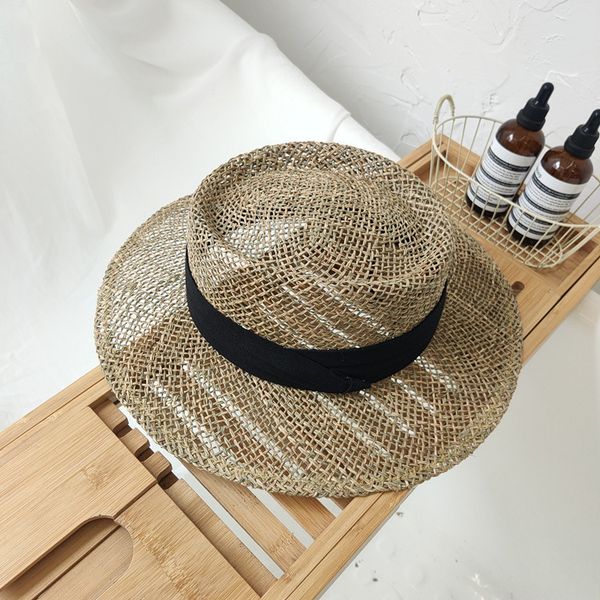 

new hand woven seaweed hat for women in summer, Blue;gray