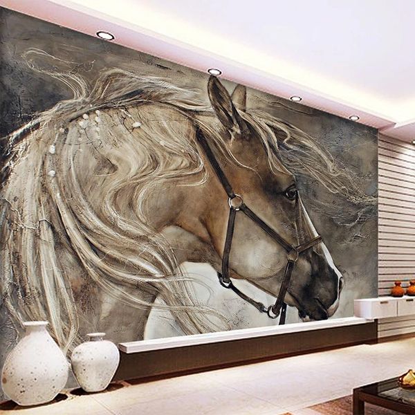 

wallpapers custom any size mural wallpaper 3d hand painted oil painting horse animal self-adhesive waterproof living room sticker