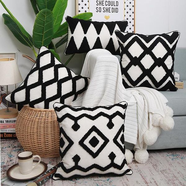 

cushion/decorative pillow black and white tufted cushion cover 45x45cm/30x50cm decorative geometric case for netural home decoration