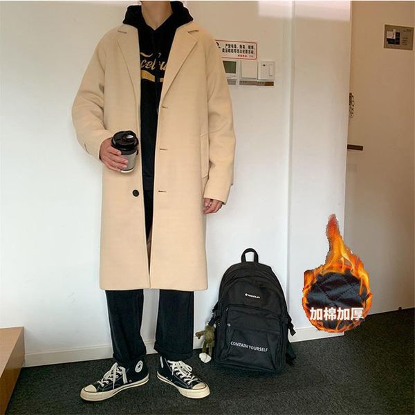 

men's wool & blends men korean fashion winter jacket coats 2021 coat mens oversized harajuku overcoat male japanese jackets, Black