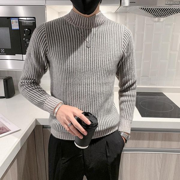 

men's sweaters winter turtleneck thick warm high neck sweater mens solid color slims pullover men knitwear male, White;black
