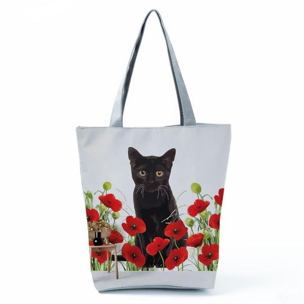 

evening bags black cat printed handbags for women shopping bag floral ladies shoulder outdoor casual tote travel beach wholesale
