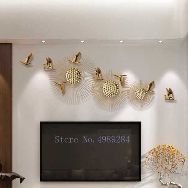 

creativity metal wall decoration golden bird round background modern home abstract flower hanging room decor decorative objects & figurines