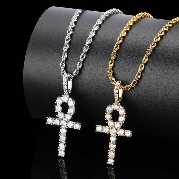 

factory wholesale hip hop jewelry solid anka zircon necklace small anhe key cross pendant chain popular fashion xmas gift