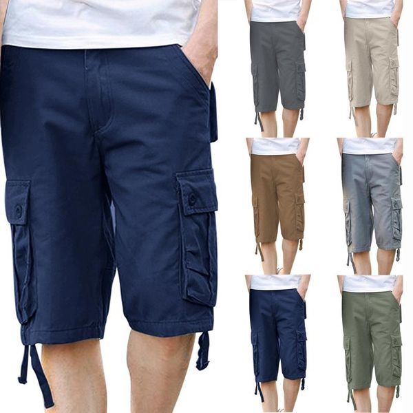 

men's shorts simple summer fashion and leisure pants with multi-pocket solid color overalls daily comfy short, White;black