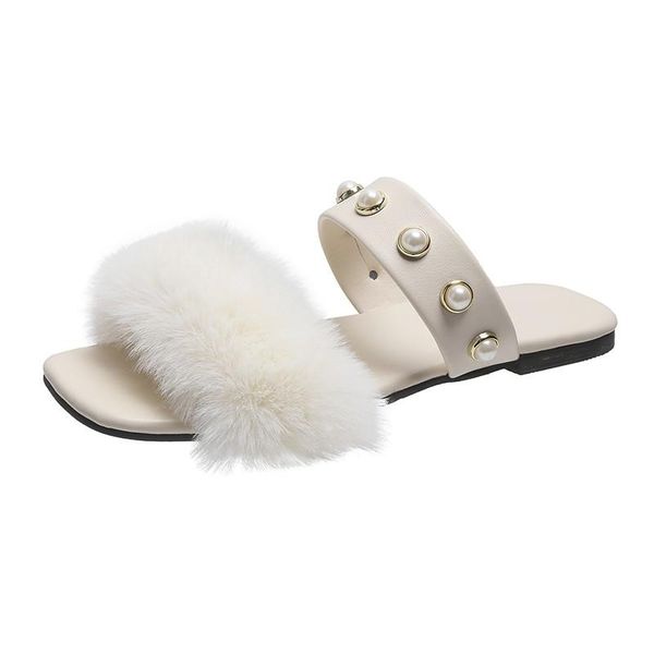 

slippers 2021 comfortable and western style summer korean flat-bottomed square head fluffy women's fashion sandals, Black