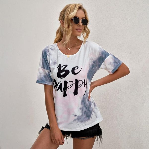 

women's t-shirt women tie dye streetwear letter printed tshirts 2021 summer t shirt harajuku hip hop o-neck short sleeve tees, White