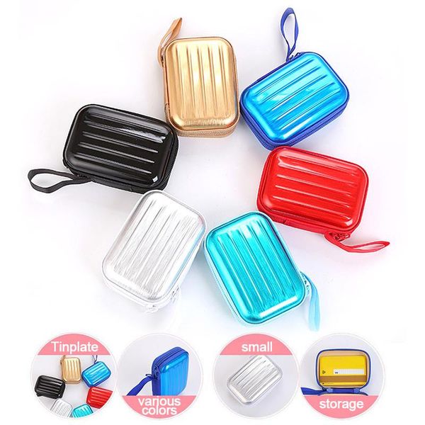 

storage bags 1pcs colorful headphone protective coin box for travel portable mini round data cable metal case container bag