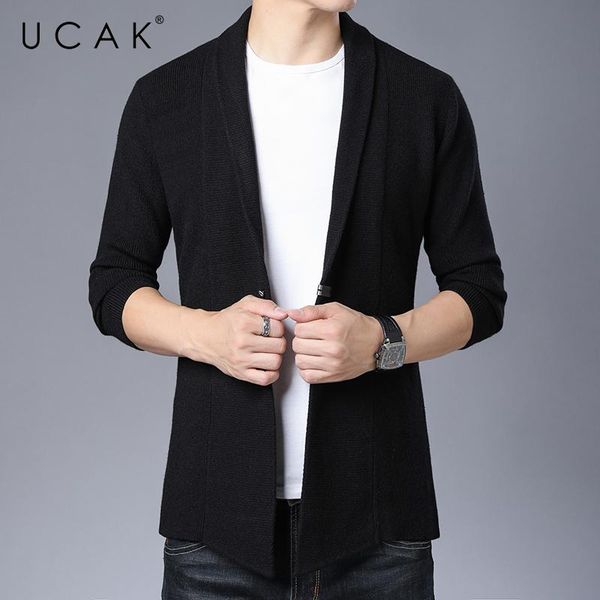 

men's sweaters ucak brand casual turn-down collar cardigans men sweatercoat clothing autumn streetwear solid color cardigan pull homme, White;black