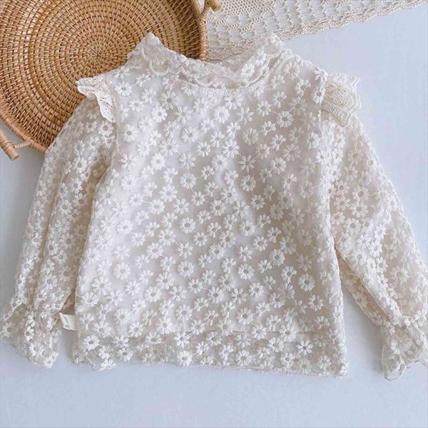 

little daisy kids shirt autumn baby girls lace ruffle long sleeve childrens clothes spring cotton princess infant t, Blue