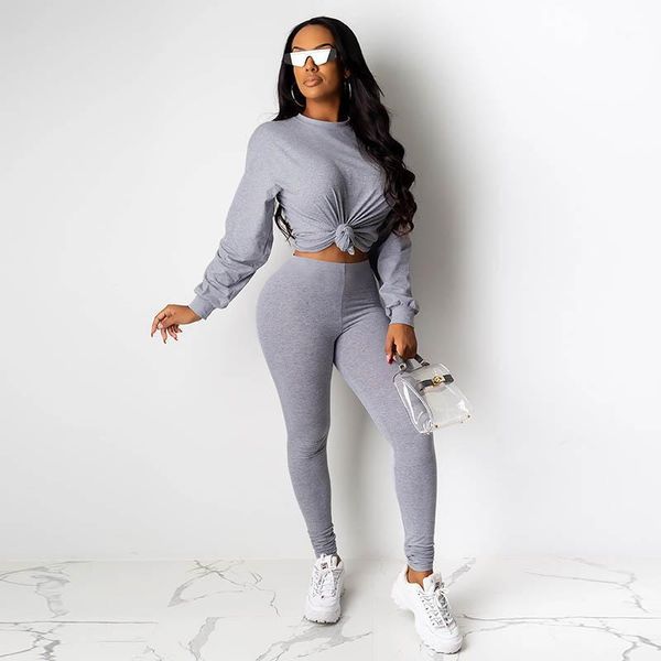 

two piece dress women's casual solid color long sleeve sports pant set, White