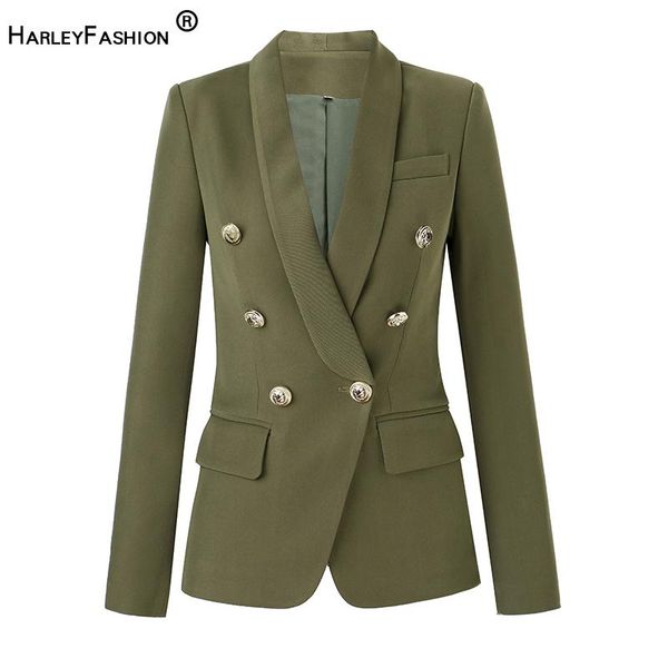 

women's suits & blazers european designer style shawl collar classic army green bodycon gold buttons fall formal blazer femme, White;black
