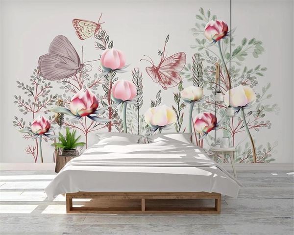 

custom po 3d self adhesive wallpaper simple pink flower butterfly background wall home decoration living room bedroom wallpapers