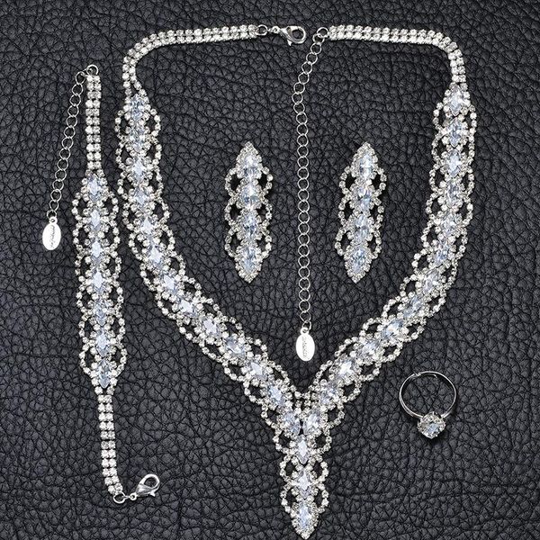 

earrings & necklace 2021 senior diamond grain shape full drill luxury platinum woman jewelry suit ring eardrop all bracelet, Silver