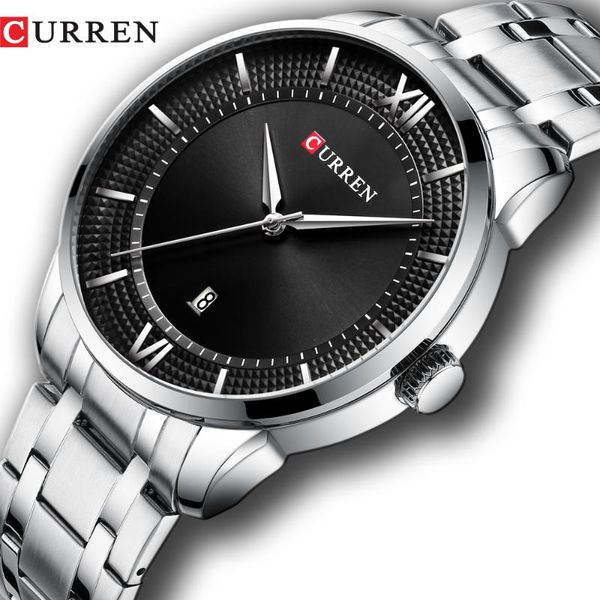 

wristwatches brand curren men stainless steel business watches with auto date classic quartz wristwatch for clock, Slivery;brown