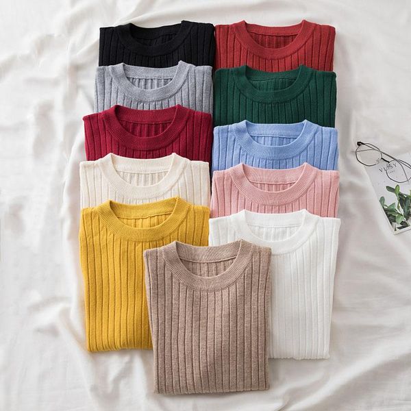 

women's sweaters autumn winter long sleeve knit women sweater 2021 korean fashion slim thin basic pullover jumpers ribbed t-shirts bla, White;black