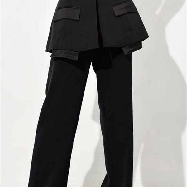 

[eam] spring autumn high waist black split joint personality long wide leg loose pants women trousers fashion jq7810, Black;white