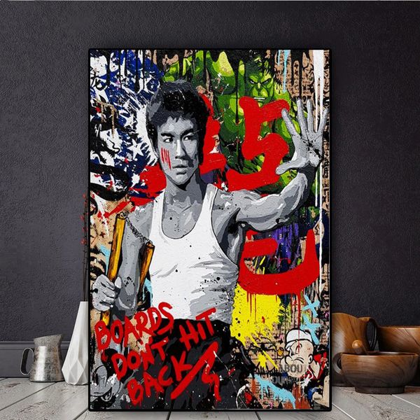 Resumo Bruce Lee Nunchaku Graffiti Street Art Poster e Impressões Kung Fu Superstar Canvas Painting Pintura para sala de estar