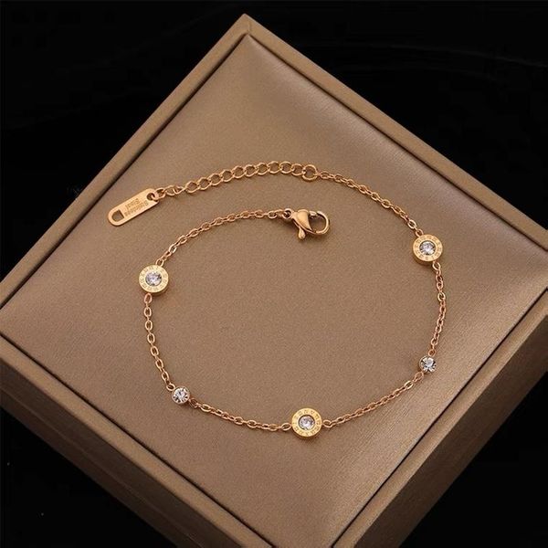 

link, chain fashion elegant exquisite zircon inlaid vintage roman numerals tags stainless steel women bracelet korean female jewelry, Black