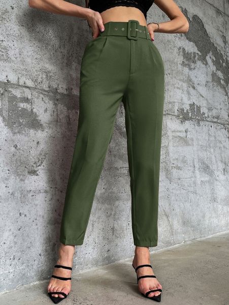 

solid belted tapered pants i5cr#, Black;white