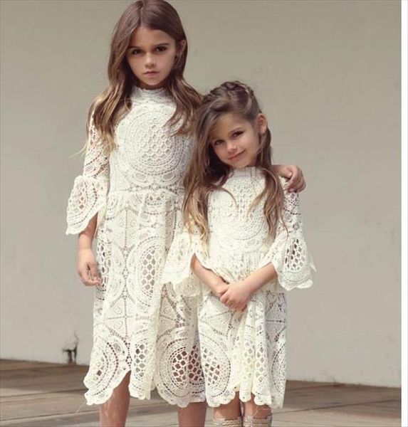

girl sweet lace flare sleeve dress hollow out rice white princess children clothing e3042, Red;yellow