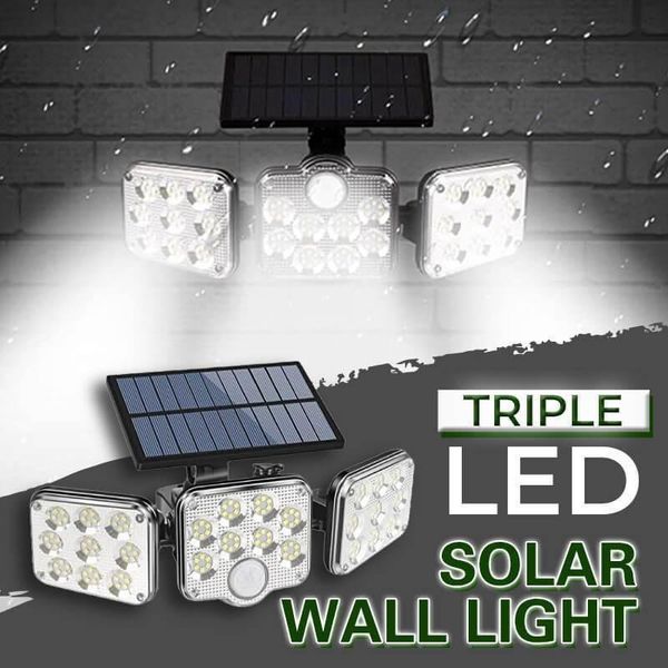 

solar lamps triple led wall light ip65 waterproof motion sensor lights outdoor garden yard hanging lamp wide angle llumination