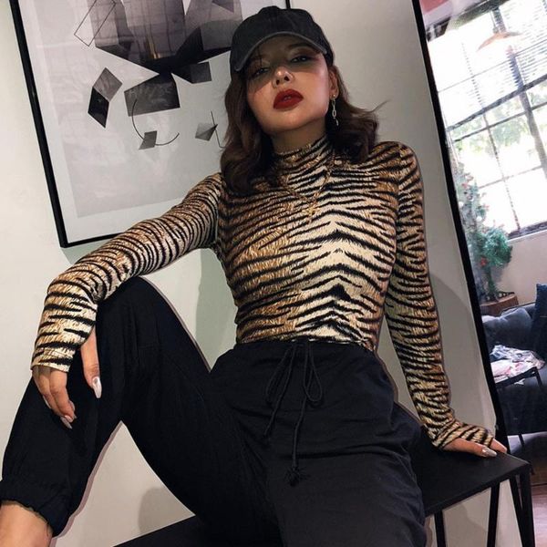 

women's jumpsuits & rompers women casual turtleneck leopard print pullover long sleeve bodysuits camisetas mujer manga larga bodysuit t, Black;white