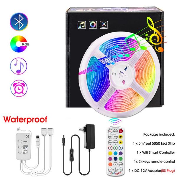 

strips blue-tooth led strip lights 12v app/remote control music sync color changing rgb for home party