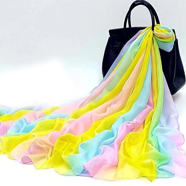 

scarves summer chiffon rainbow color female wild long warm scarf gauze decoration po sunscreen beach towel vacation soft shawl d72, Blue;gray