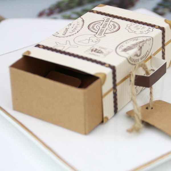

gift wrap 50pcs mini suitcase shape candy box vintage kraft paper with tag and burlap twine for wedding travel boxes bagsparty decor
