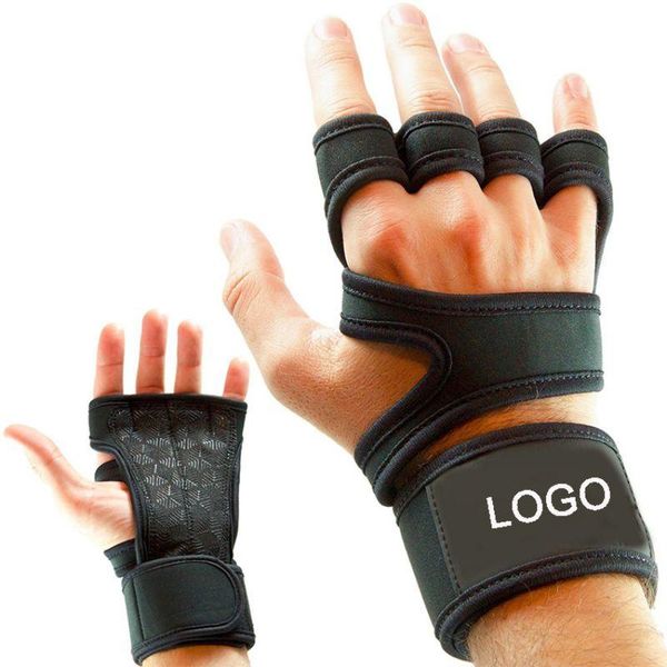 

wrist support half finger gloves anti-slip compression brace fitness weight lifting dead lift pull-up sports training, Black;red