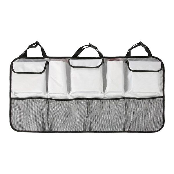 

card holders universal car back seat hanging organizer with buckle strap super capacity multi pockets pouches mesh storage bag space, Brown;gray