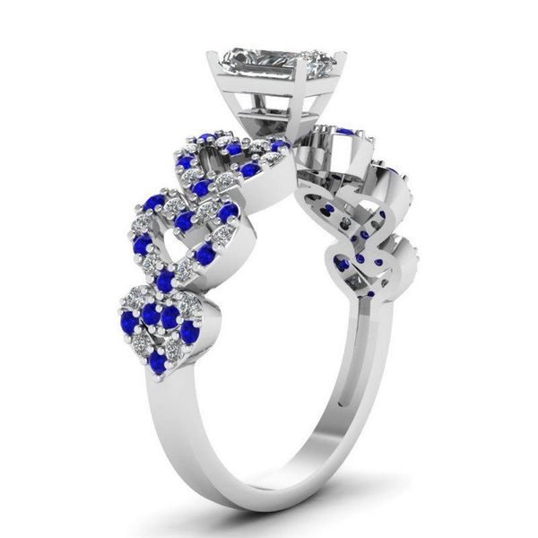 

wedding rings huitan romantic design ring band fashion spot white&blue engagement finger with heart shaped drop, Slivery;golden