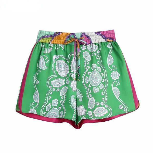 

women's shorts 2021 summer vintage floral print patchwork women skirts femme chic elastic waist ribbon pantalone, White;black