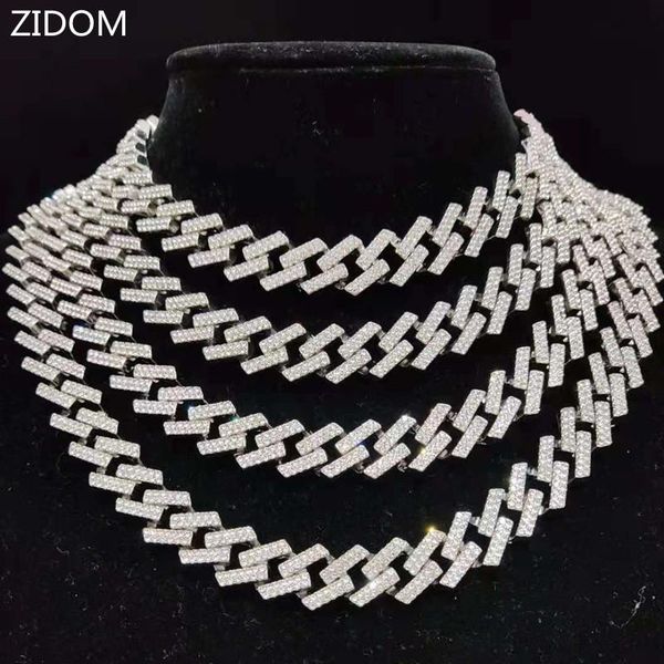 

chains men women hip hop iced out bling chain necklace 13mm width rhombus cuban hiphop necklaces fashion jewelry, Silver