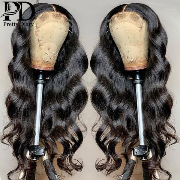 

body wave lace front wig natural hairline human hair wigs brazilian pre-plucked 4x4 closure wigs1, Black;brown