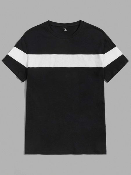 

men colorblock round neck tee t602#, White;black