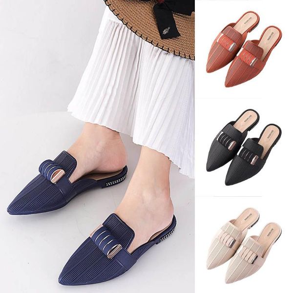 

slippers women outdoor pointed toe casual beach walk shoes square heel, Black
