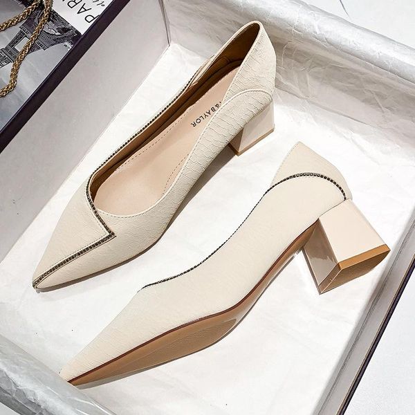 

dress shoes 2021 summer high heels thick heel single female pointed mary jane fashion women's office professional, Black