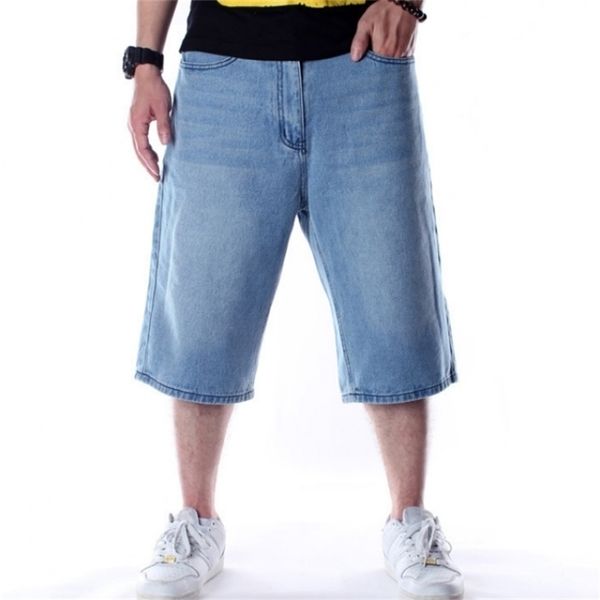 Yaz Baggy Kısa Kot Adam Işık Mavi Denim Şort Moda Hip-Hop Geniş Bacak Gevşek Erkek Pantolon Artı Boyutu 30-46 210716