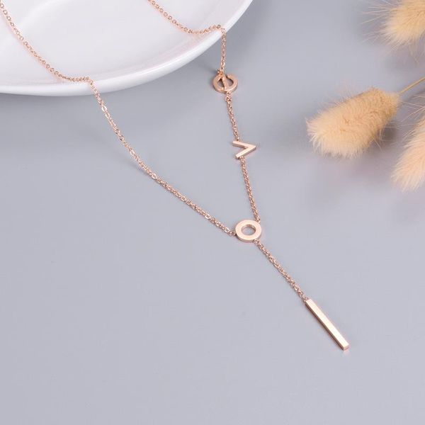 

chains stainless steel pendants necklaces women long chain letter fashion link collier femme jewelry rose gold ketting initial kolye, Silver